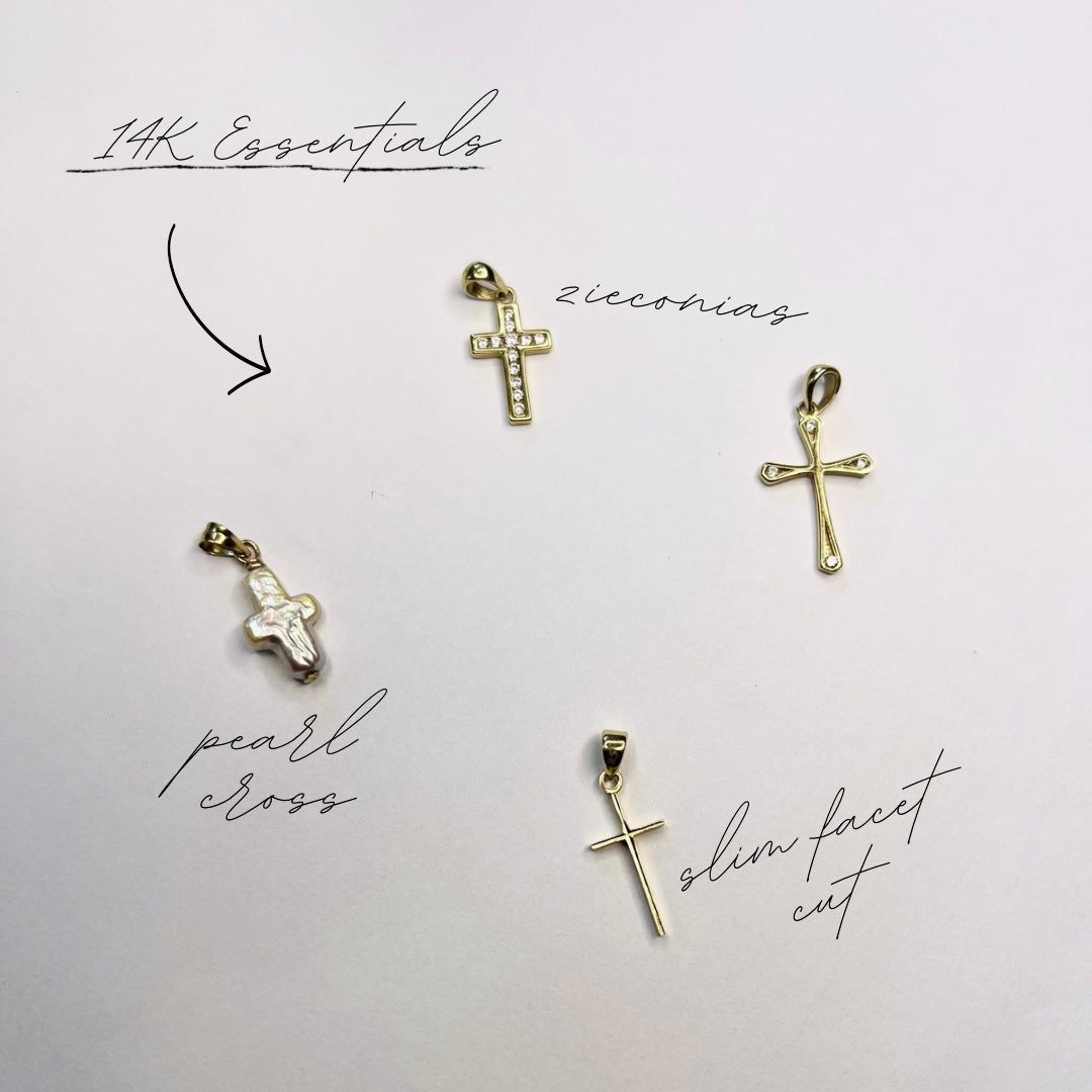 Full inlaid zirconia cross 14K gold