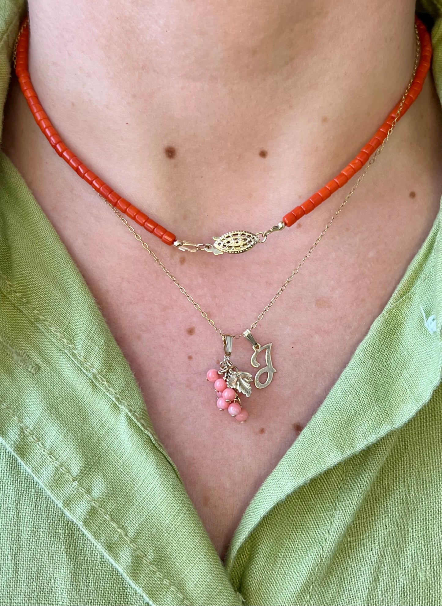 Pink coral grapes pendant