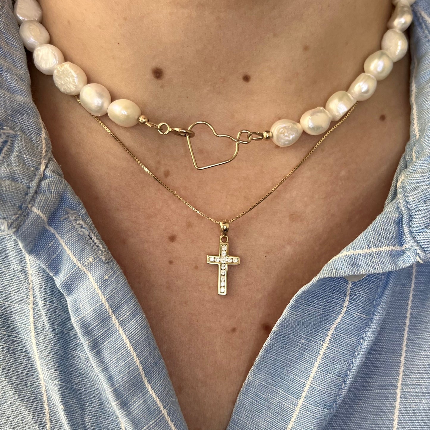 Pearl necklace XL heart