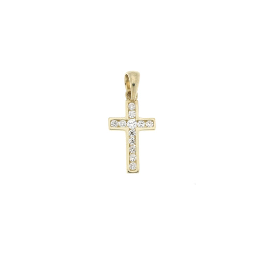 Full inlaid zirconia cross 14K gold
