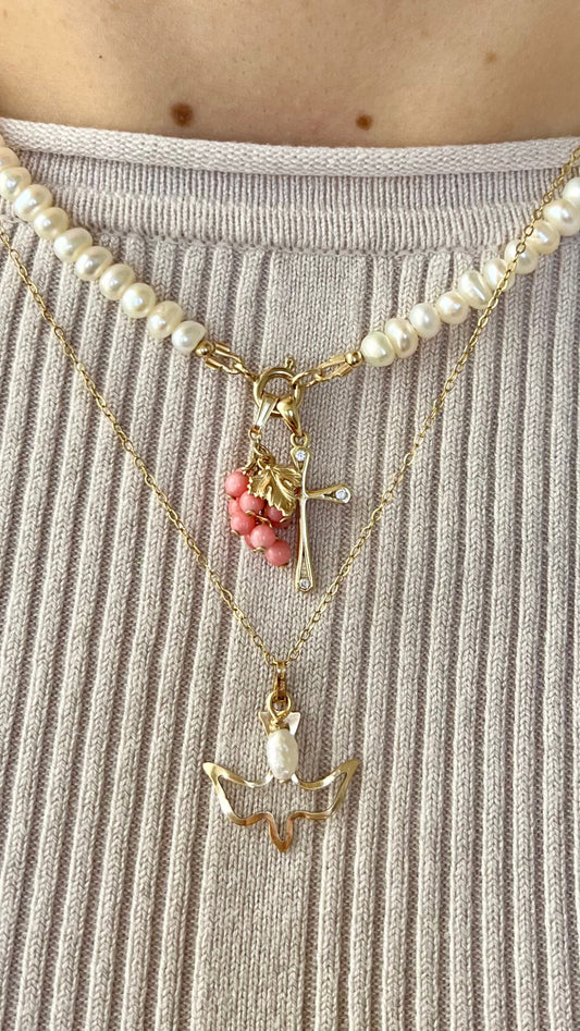 Pink coral grapes pendant